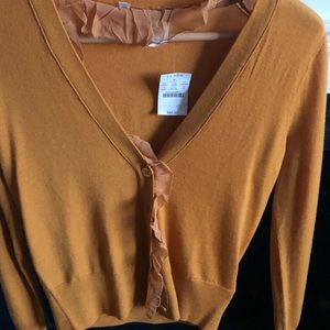 J Crew cardigan with tissue ruffle. NWT